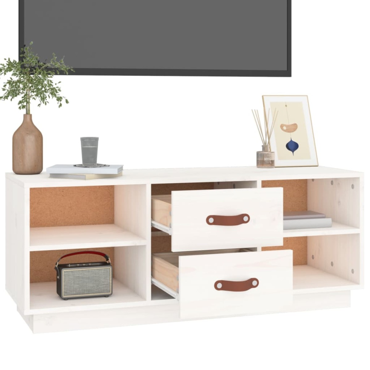 vidaXL Έπιπλο Τηλεόρασης Λευκό 100 x 34 x 40 εκ. από Μασίφ Ξύλο Πεύκου
