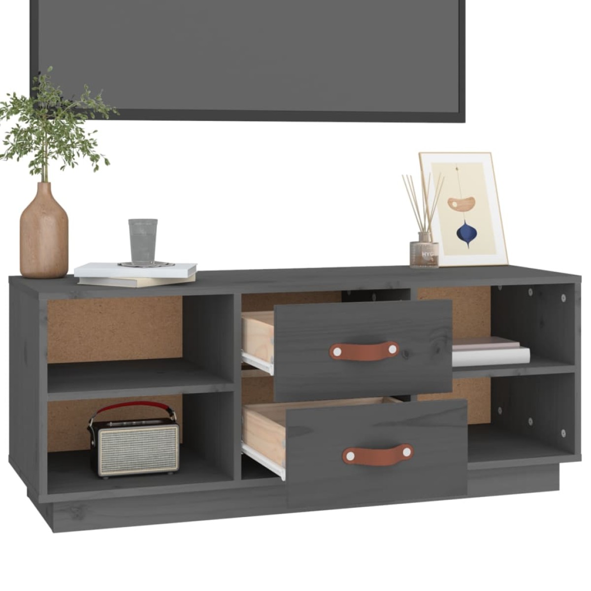 vidaXL Έπιπλο Τηλεόρασης Γκρι 100x34x40 εκ. από Μασίφ Ξύλο Πεύκου