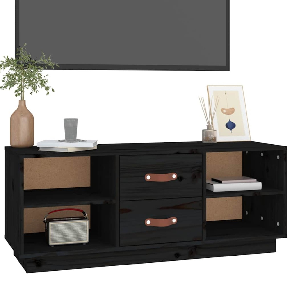 vidaXL Έπιπλο Τηλεόρασης Μαύρο 100 x 34 x 40 εκ. από Μασίφ Ξύλο Πεύκου