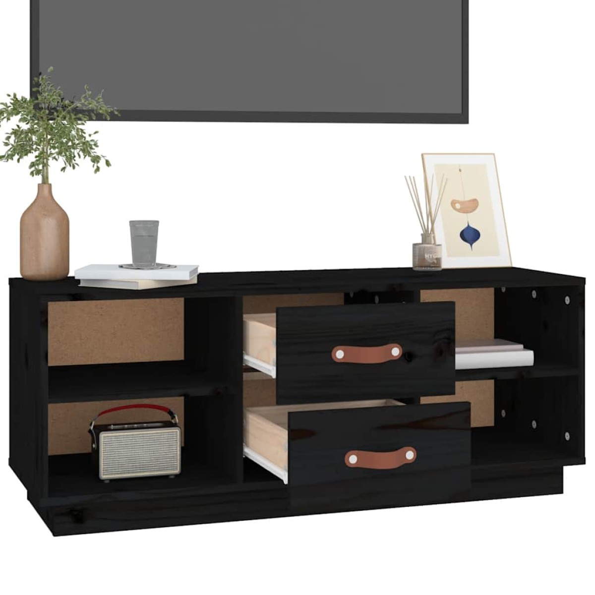 vidaXL Έπιπλο Τηλεόρασης Μαύρο 100 x 34 x 40 εκ. από Μασίφ Ξύλο Πεύκου