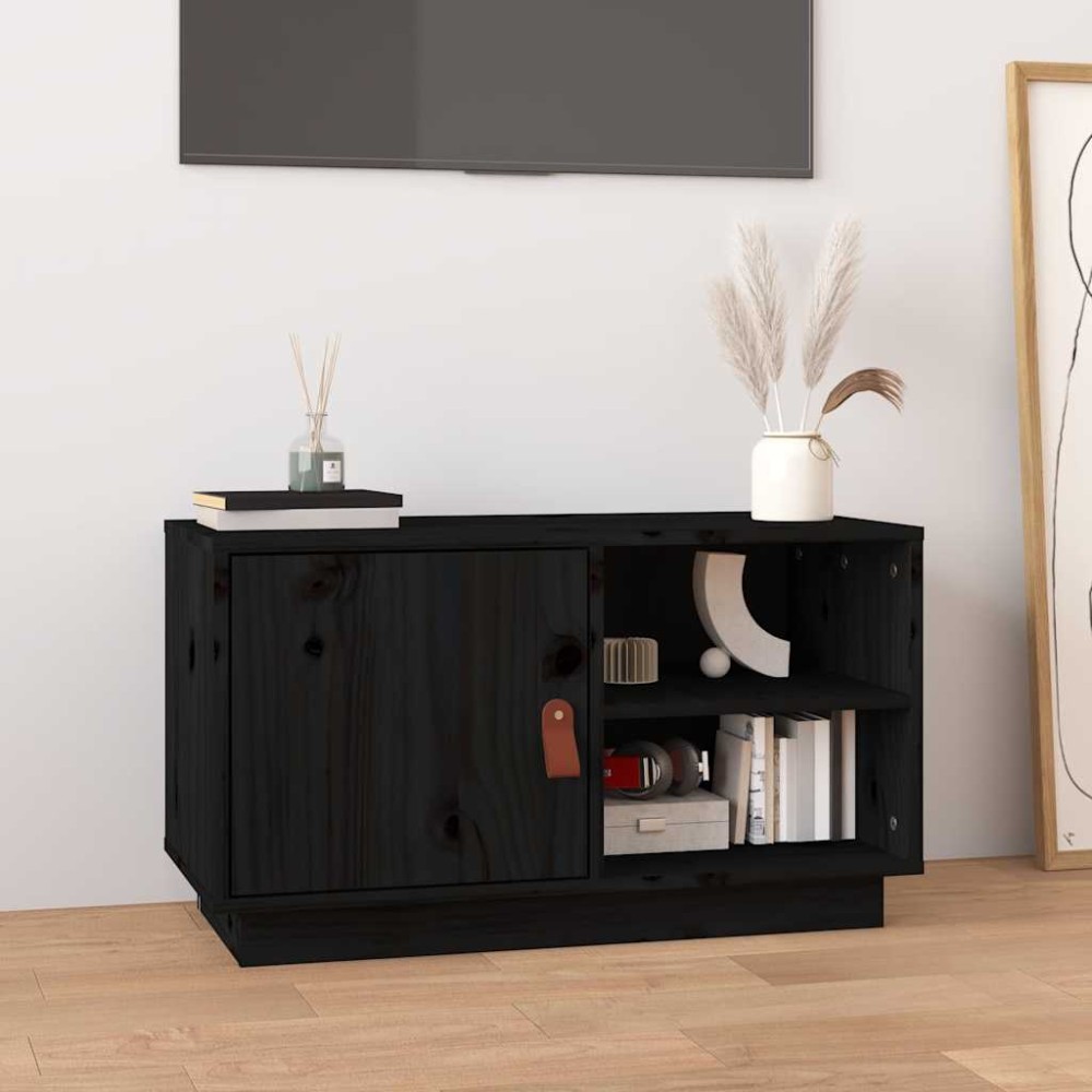 vidaXL Έπιπλο Τηλεόρασης Μαύρο 70 x 34 x 40 εκ. από Μασίφ Ξύλο Πεύκου
