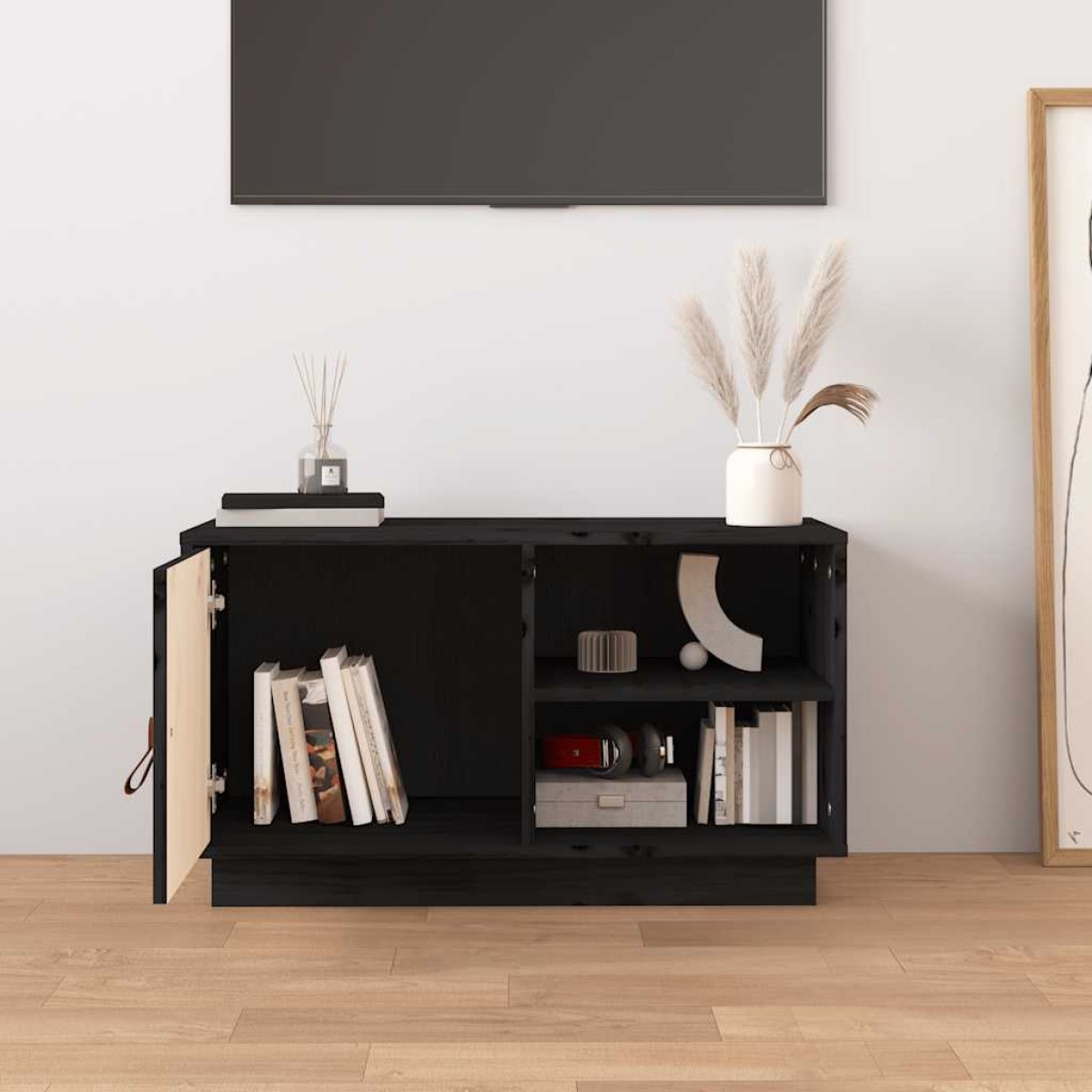 vidaXL Έπιπλο Τηλεόρασης Μαύρο 70 x 34 x 40 εκ. από Μασίφ Ξύλο Πεύκου