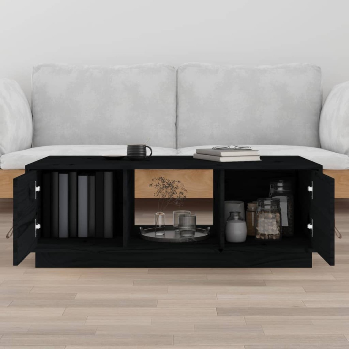 vidaXL Τραπεζάκι Σαλονιού Μαύρο 100x50x35 εκ. από Μασίφ Ξύλο Πεύκου