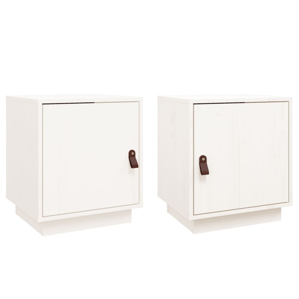 vidaXL Κομοδίνα 2 τεμ. Λευκό 40x34x45 εκ. από Μασίφ Ξύλο Πεύκου