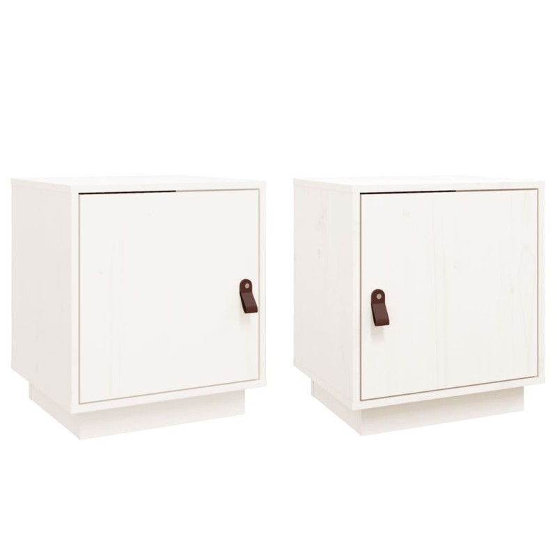 vidaXL Κομοδίνα 2 τεμ. Λευκό 40x34x45 εκ. από Μασίφ Ξύλο Πεύκου