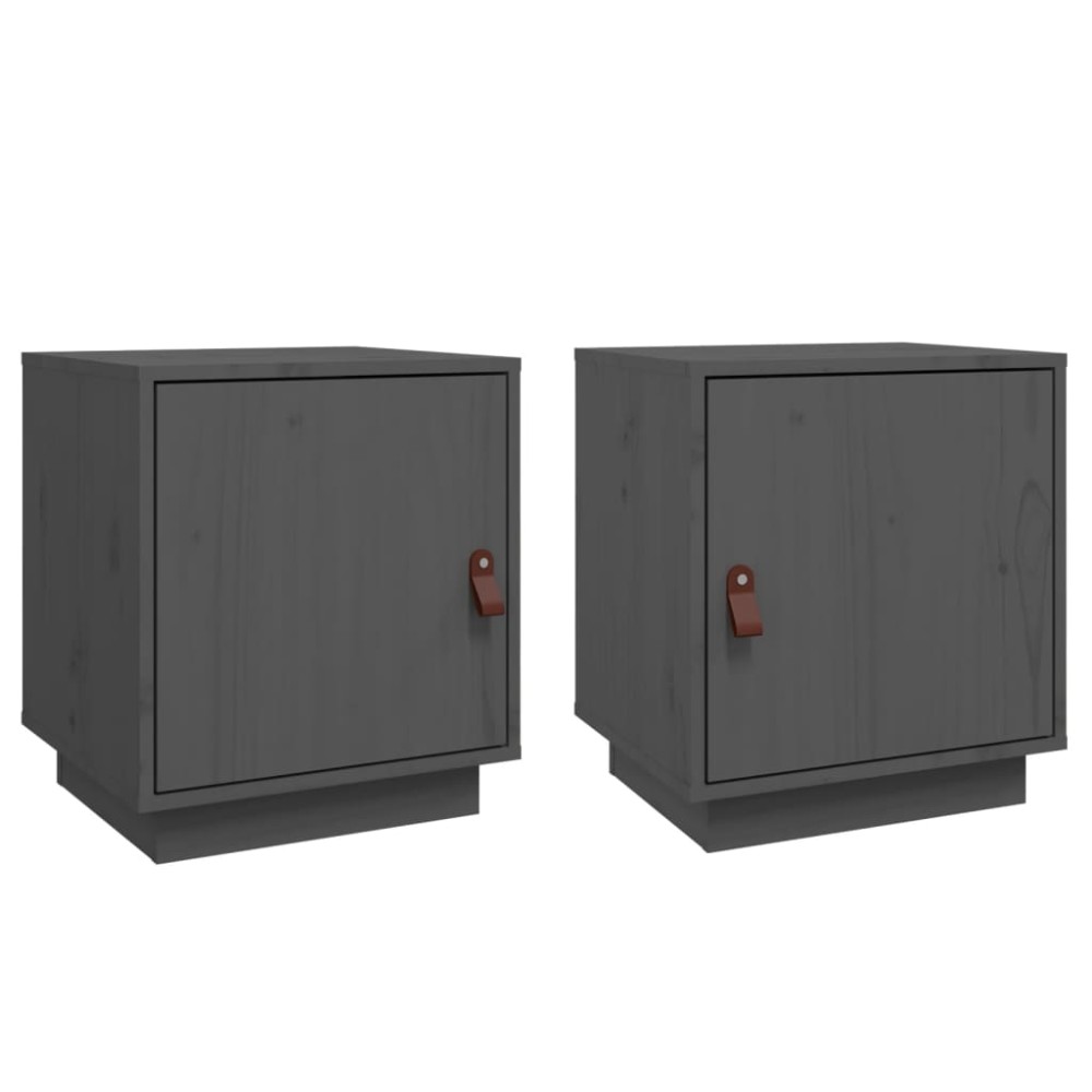 vidaXL Κομοδίνα 2 τεμ. Γκρι 40x34x45 εκ. από Μασίφ Ξύλο Πεύκου