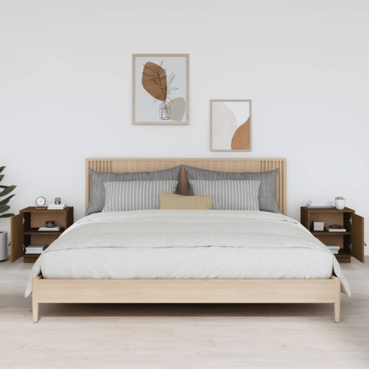 vidaXL Κομοδίνα 2 τεμ. Καφέ Μελί 40x34x45 εκ. από Μασίφ Ξύλο Πεύκου