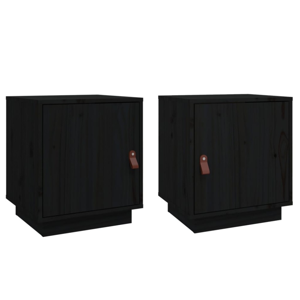 vidaXL Κομοδίνα 2 τεμ. Μαύρα 40x34x45 εκ. από Μασίφ Ξύλο Πεύκου