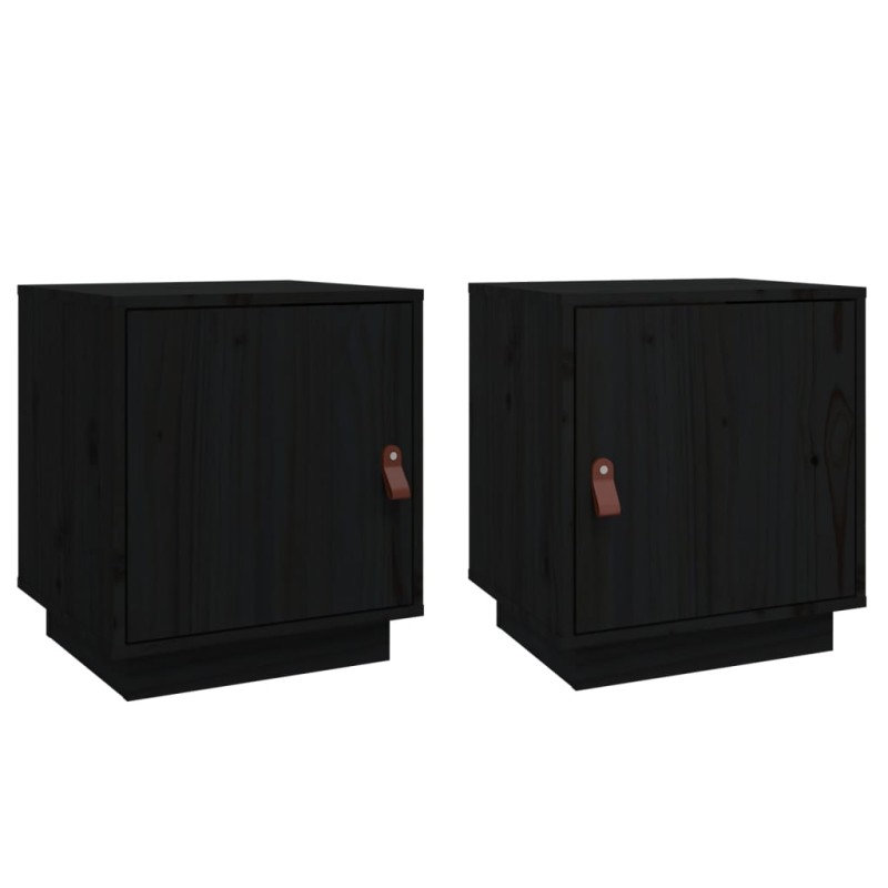 vidaXL Κομοδίνα 2 τεμ. Μαύρα 40x34x45 εκ. από Μασίφ Ξύλο Πεύκου