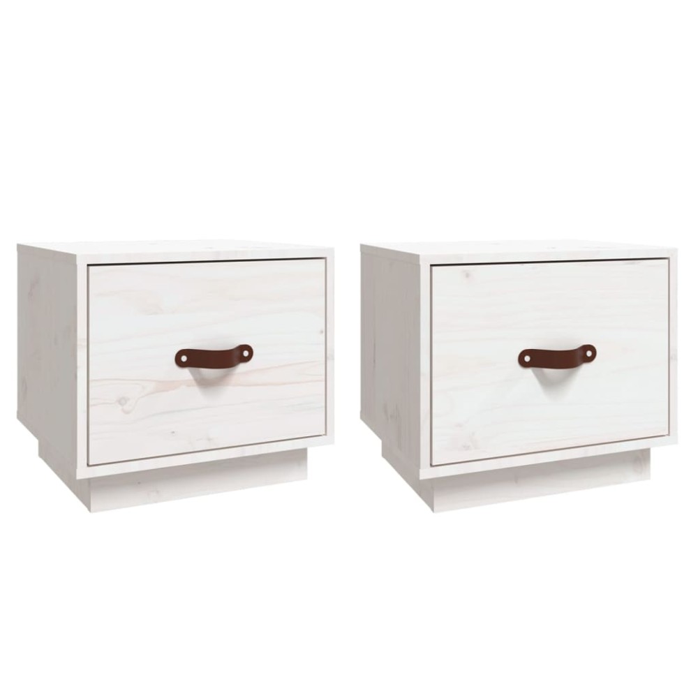 vidaXL Κομοδίνα 2 τεμ. Λευκά 40 x 34 x 35 εκ. από Μασίφ Ξύλο Πεύκου