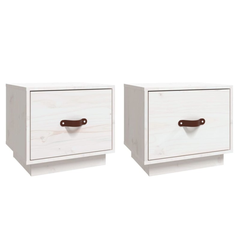 vidaXL Κομοδίνα 2 τεμ. Λευκά 40 x 34 x 35 εκ. από Μασίφ Ξύλο Πεύκου