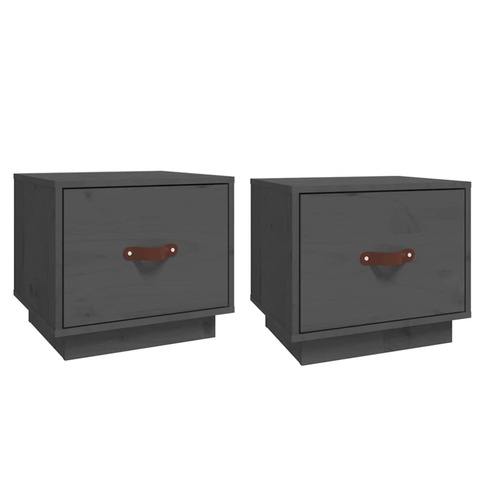 vidaXL Κομοδίνα 2 τεμ. Γκρι 40x34x35 εκ. από Μασίφ Ξύλο Πεύκου