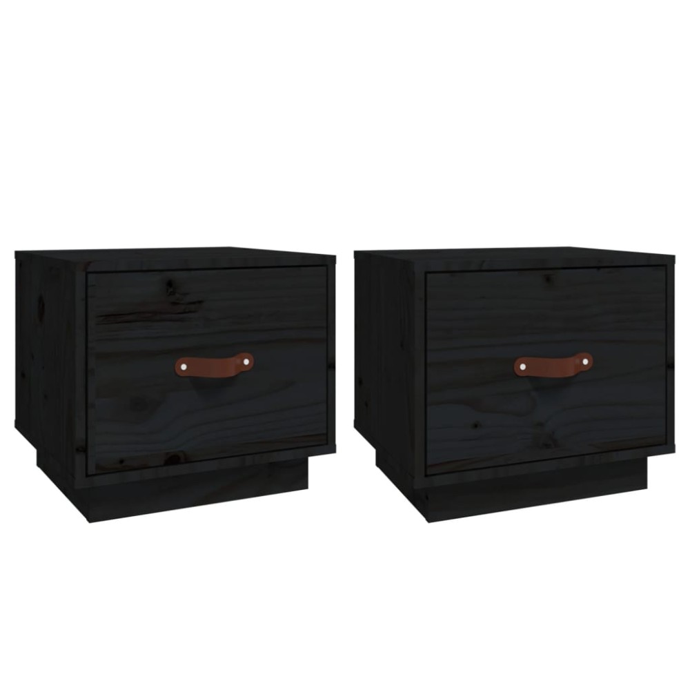 vidaXL Κομοδίνα 2 τεμ. Μαύρα 40x34x35 εκ. από Μασίφ Ξύλο Πεύκου