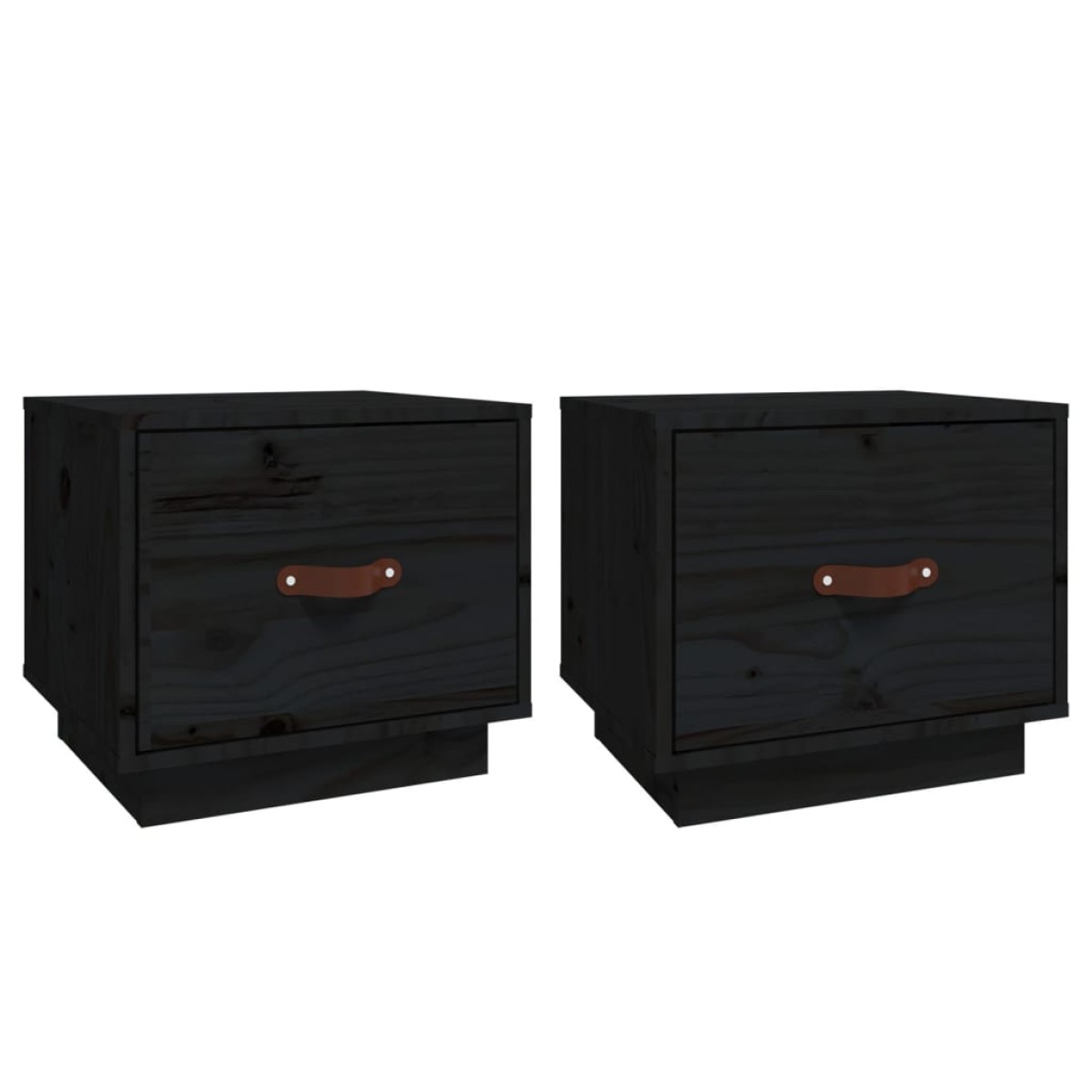 vidaXL Κομοδίνα 2 τεμ. Μαύρα 40x34x35 εκ. από Μασίφ Ξύλο Πεύκου