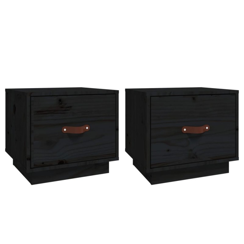 vidaXL Κομοδίνα 2 τεμ. Μαύρα 40x34x35 εκ. από Μασίφ Ξύλο Πεύκου