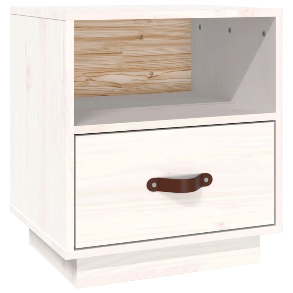 vidaXL Κομοδίνο Λευκό 40 x 34 x 45 εκ. από Μασίφ Ξύλο Πεύκου