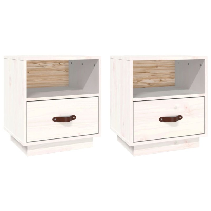 vidaXL Κομοδίνα 2 τεμ. Λευκό 40x34x45 εκ. από Μασίφ Ξύλο Πεύκου