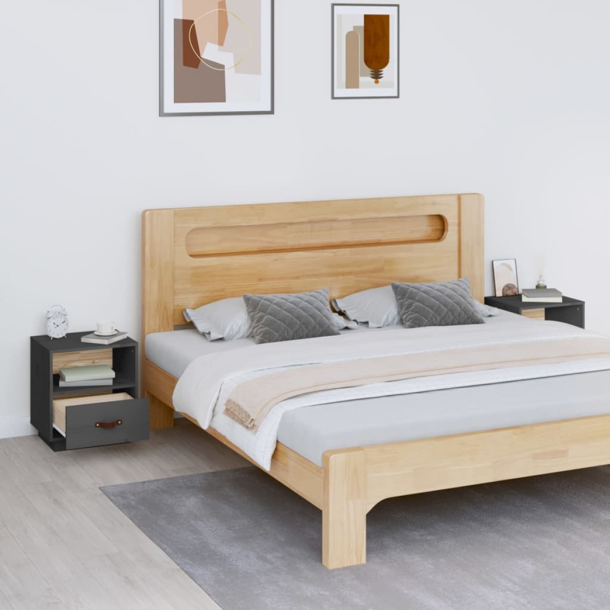vidaXL Κομοδίνα 2 τεμ. Γκρι 40x34x45 εκ. από Μασίφ Ξύλο Πεύκου