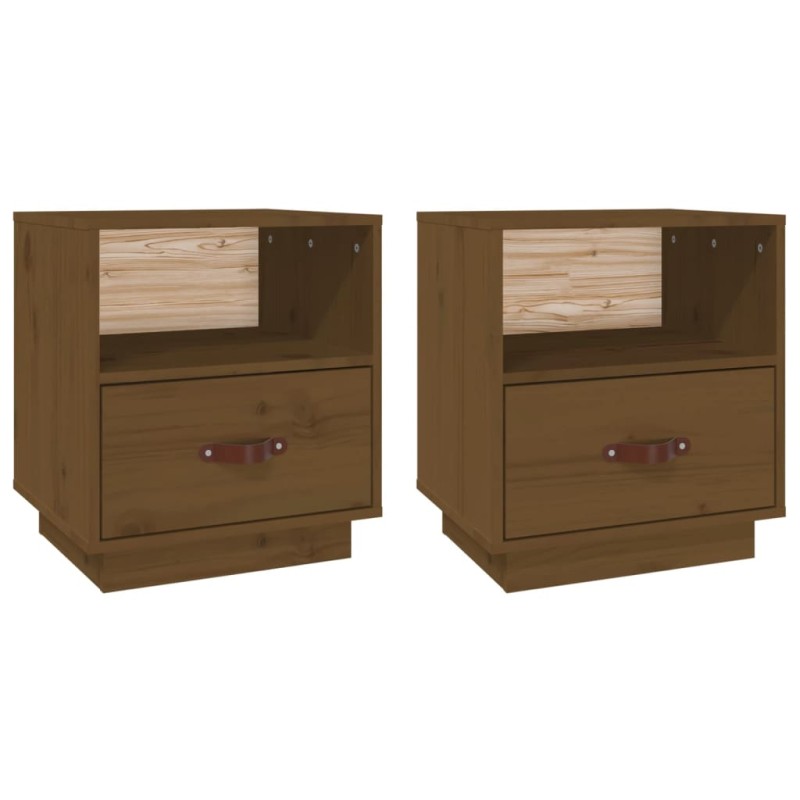 vidaXL Κομοδίνα 2 τεμ. Καφέ Μελί 40x34x45 εκ. από Μασίφ Ξύλο Πεύκου