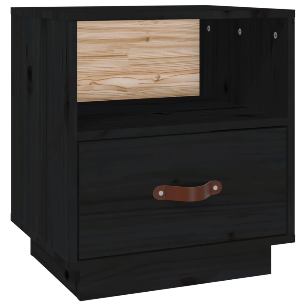 vidaXL Κομοδίνο Μαύρο 40x34x45 εκ. από Μασίφ Ξύλο Πεύκου