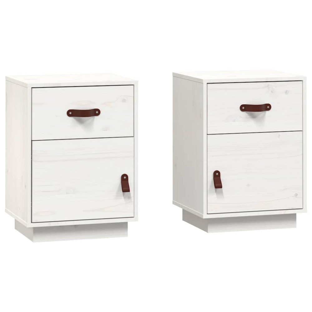 vidaXL Κομοδίνα 2 τεμ. Λευκά 40 x 34 x 55 εκ. από Μασίφ Ξύλο Πεύκου