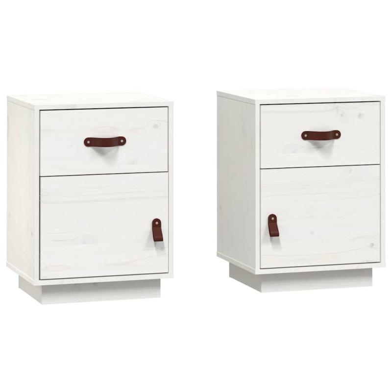 vidaXL Κομοδίνα 2 τεμ. Λευκά 40 x 34 x 55 εκ. από Μασίφ Ξύλο Πεύκου