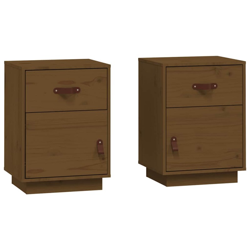 vidaXL Κομοδίνο 2 τεμ. Καφέ Μελί 40x34x55 εκ από Μασίφ Ξύλο Πεύκου