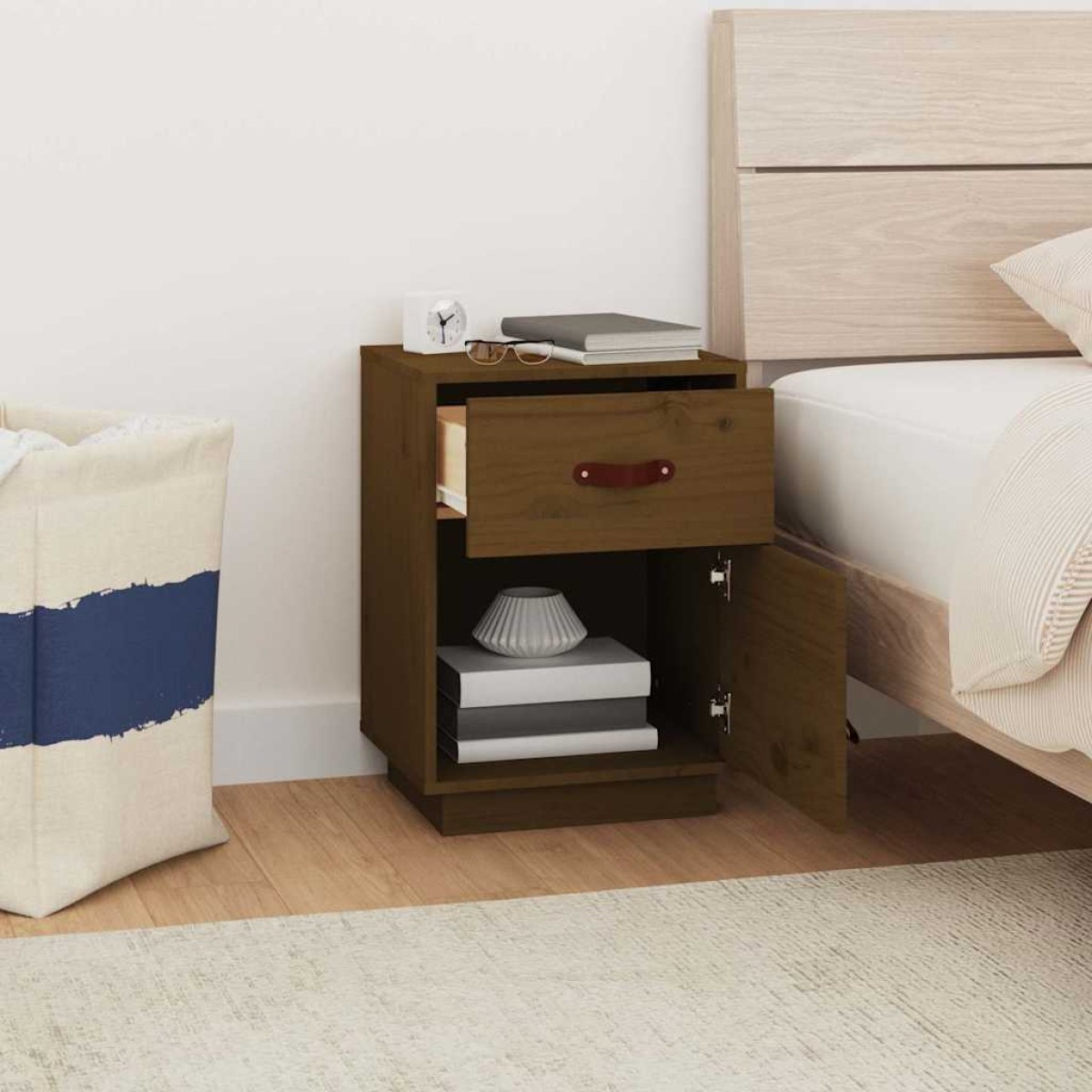 vidaXL Κομοδίνο 2 τεμ. Καφέ Μελί 40x34x55 εκ από Μασίφ Ξύλο Πεύκου