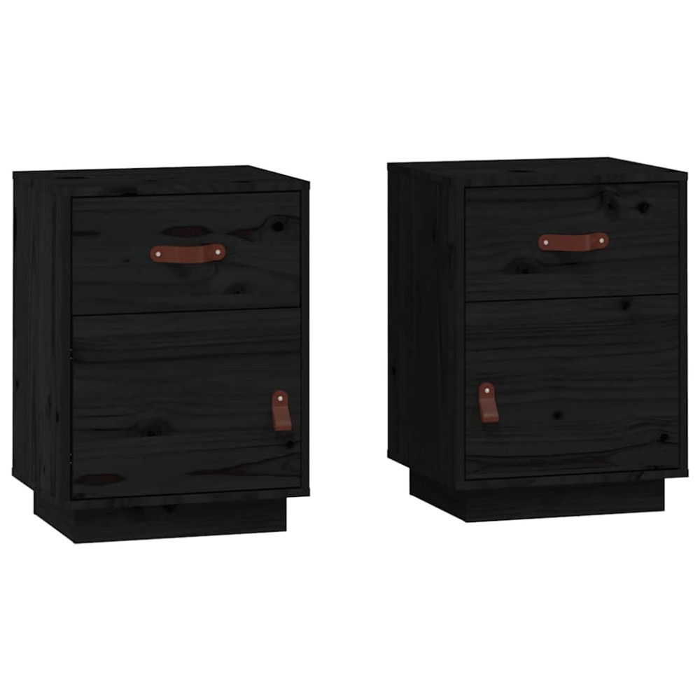 vidaXL Κομοδίνα 2 τεμ. Μαύρα40x34x55 εκ. από Μασίφ Ξύλο Πεύκου