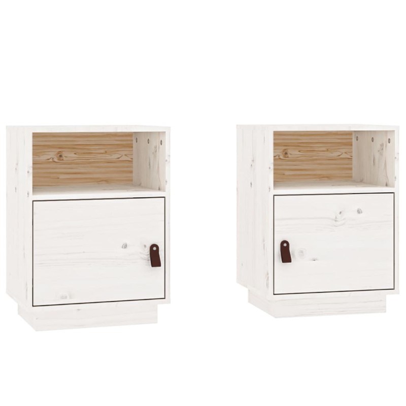 vidaXL Κομοδίνα 2 τεμ. Λευκά 40 x 34 x 55 εκ. από Μασίφ Ξύλο Πεύκου