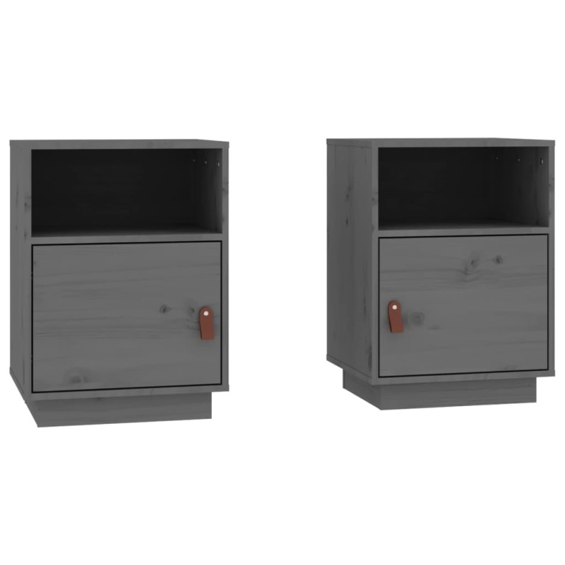 vidaXL Κομοδίνα 2 τεμ. Γκρι 40x34x55 εκ. από Μασίφ Ξύλο Πεύκου
