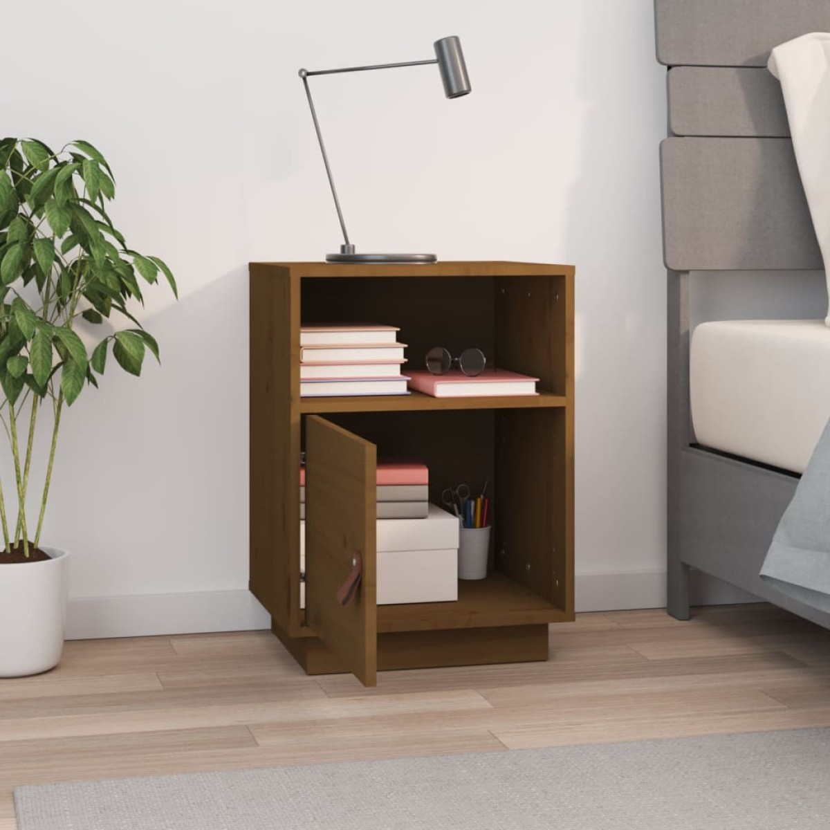 vidaXL Κομοδίνο Καφέ Μελί 40x34x55εκ. από Μασίφ Ξύλο Πεύκου