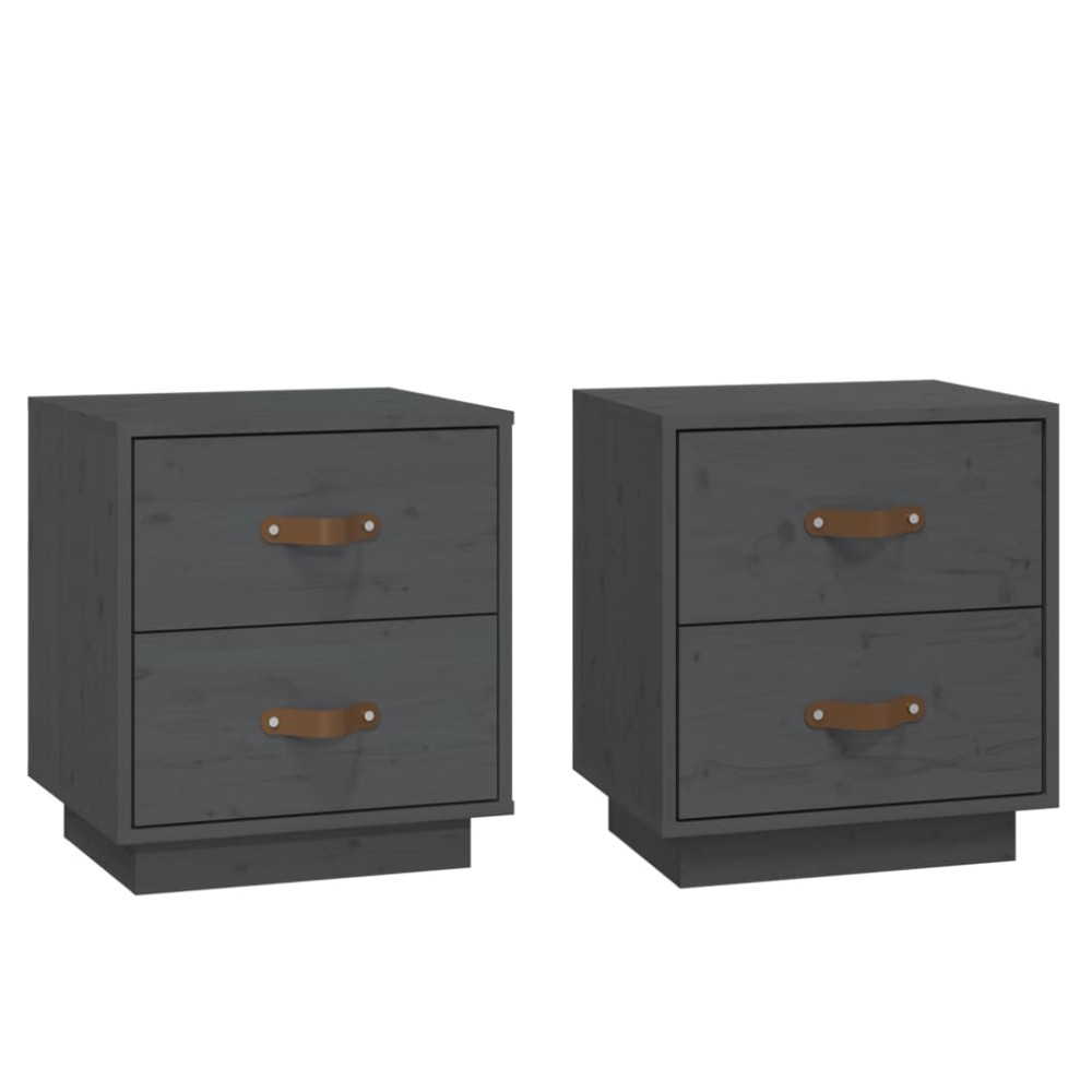 vidaXL Κομοδίνα 2 τεμ. Γκρι 40x34x45 εκ. από Μασίφ Ξύλο Πεύκου