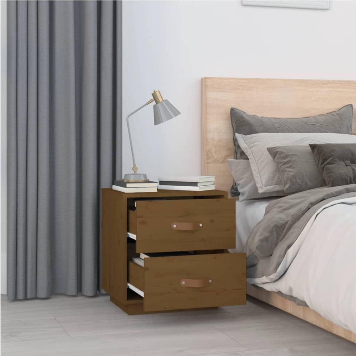 vidaXL Κομοδίνο Καφέ Μελί 40x34x45 εκ. από Μασίφ Ξύλο Πεύκου