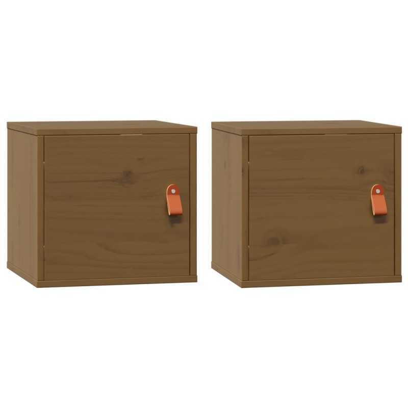 vidaXL Ντουλάπια Τοίχου 2 τεμ.Καφέ μελί31,5x30x30εκ. Μασίφ Ξύλο Πεύκου