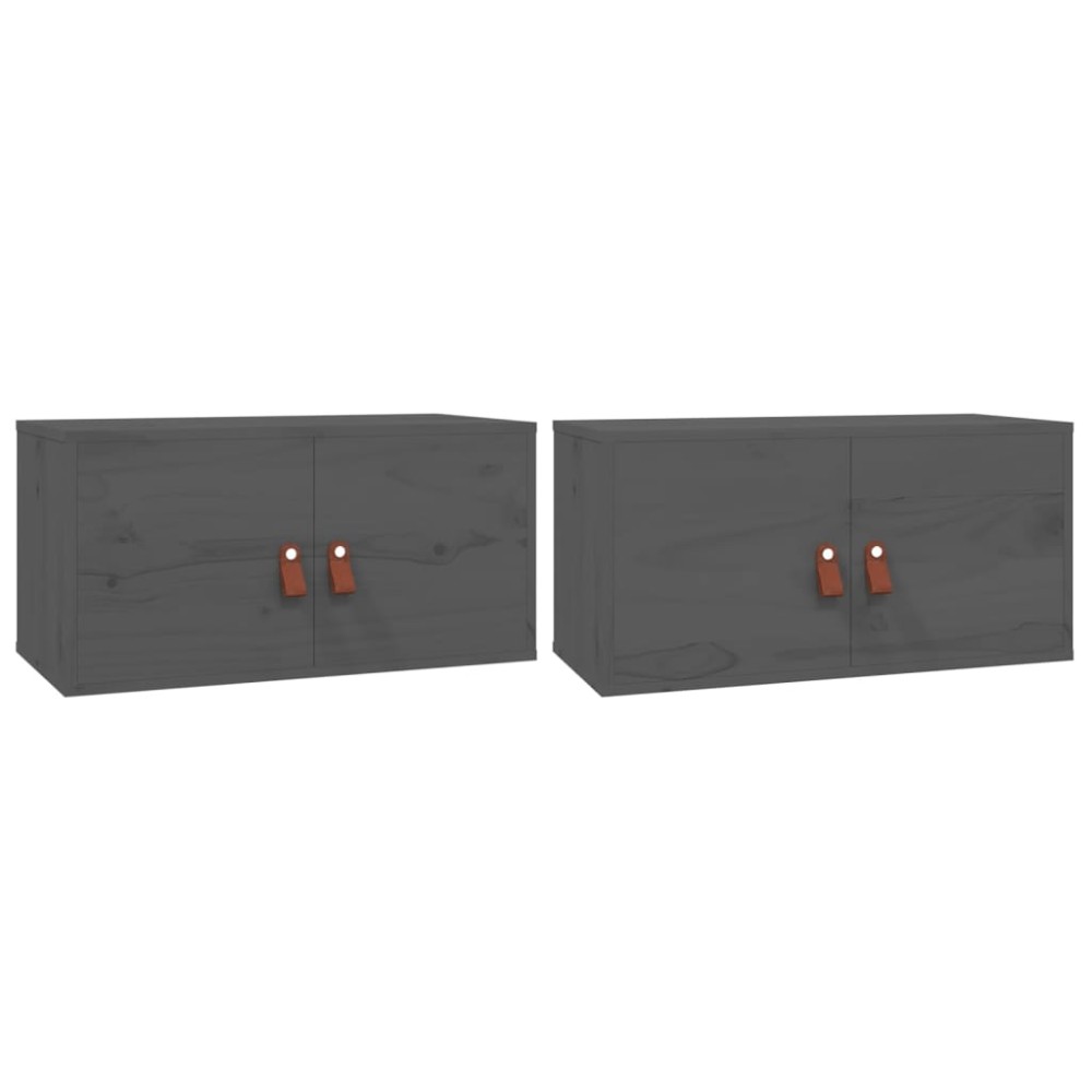 vidaXL Ντουλάπι Τοίχου 2 τεμ. Γκρι 60x30x30 εκ. από Μασίφ Ξύλο Πεύκου