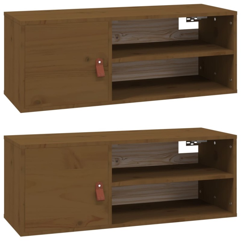 vidaXL Ντουλάπια Τοίχου 2 τεμ. Καφέ Μελί 80x30x30 εκ Μασίφ Ξύλο Πεύκου