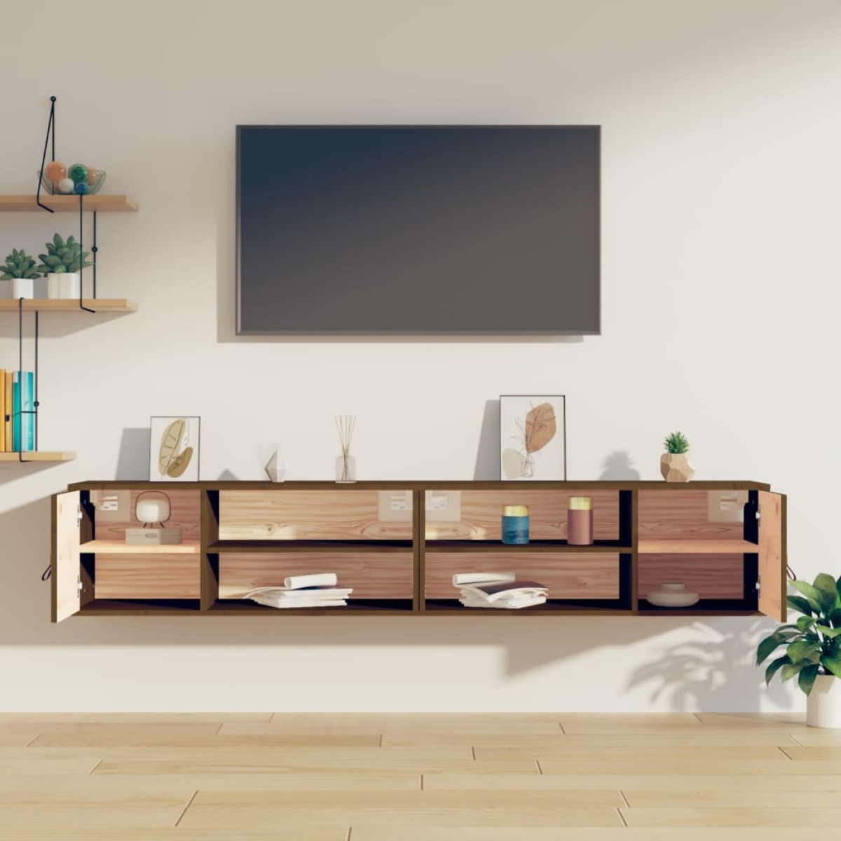 vidaXL Ντουλάπια Τοίχου 2 τεμ. Καφέ Μελί 80x30x30 εκ Μασίφ Ξύλο Πεύκου