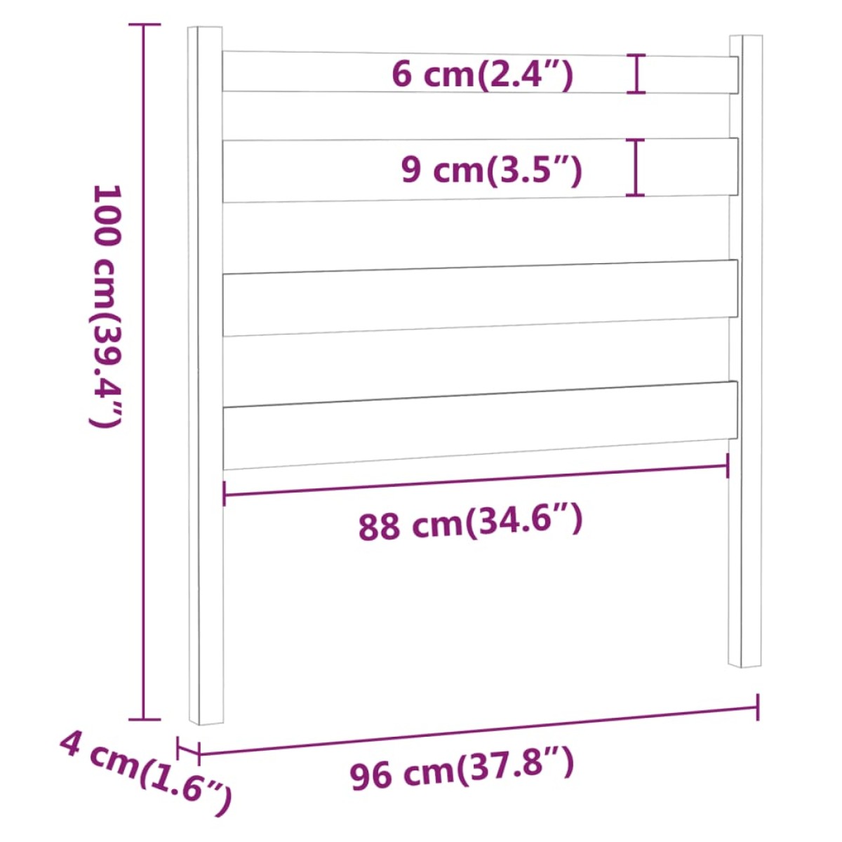 vidaXL Κεφαλάρι Κρεβατιού Μαύρο 96 x 4 x 100 εκ. από Μασίφ Ξύλο Πεύκου