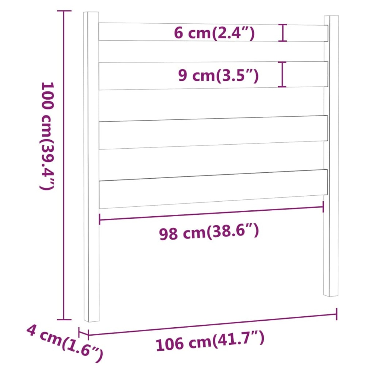 vidaXL Κεφαλάρι Κρεβατιού Λευκό 106 x 4 x 100 εκ. Μασίφ Ξύλο Πεύκου