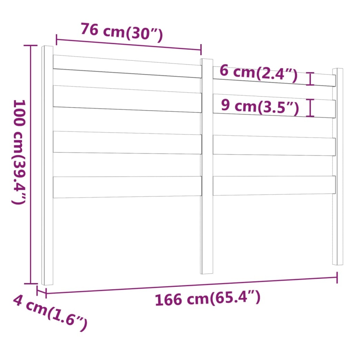 vidaXL Κεφαλάρι Κρεβατιού Μαύρο 166 x 4 x 100 εκ. Μασίφ Ξύλο Πεύκου