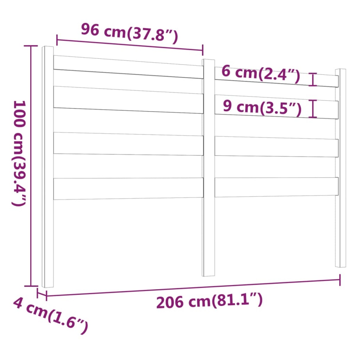 vidaXL Κεφαλάρι Κρεβατιού Γκρι 206 x 4 x 100 εκ. από Μασίφ Ξύλο Πεύκου