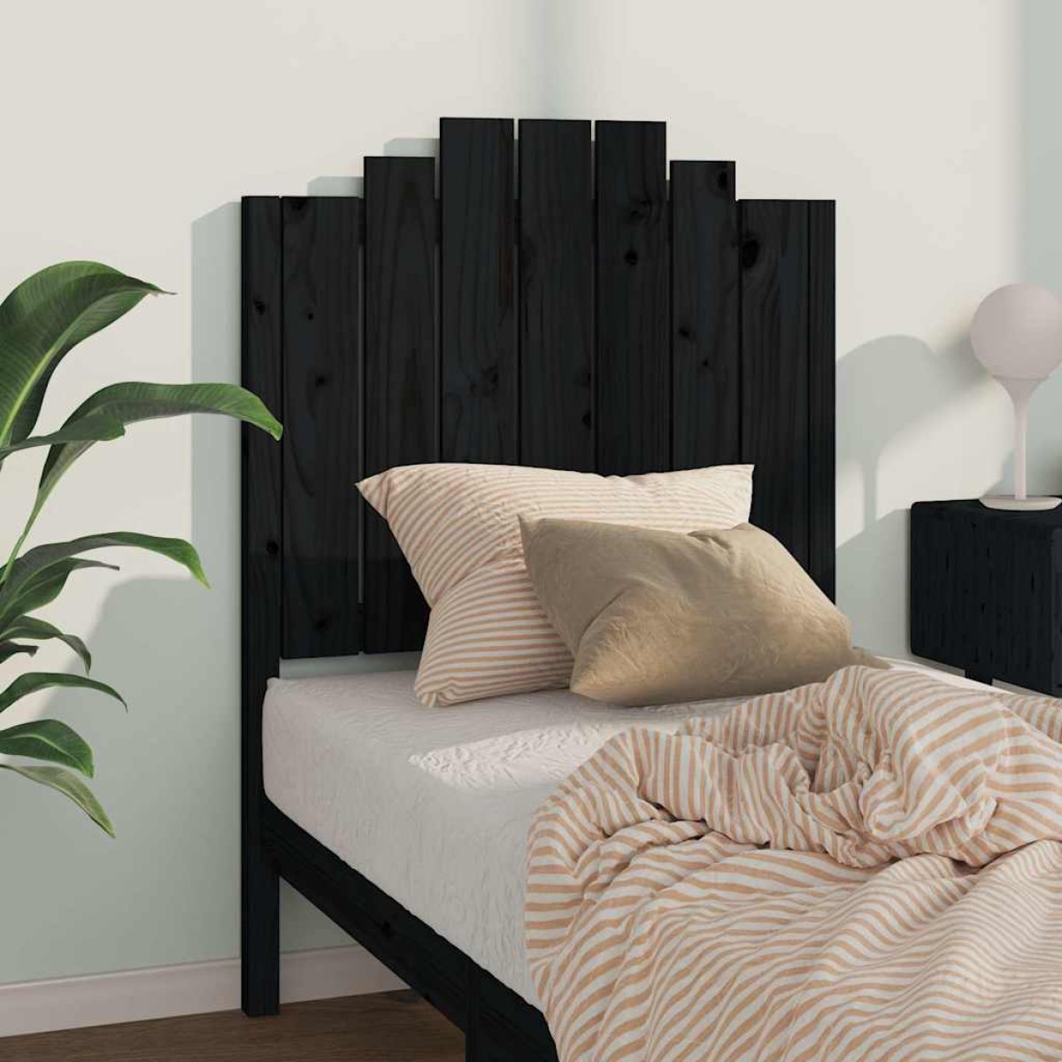 vidaXL Κεφαλάρι Κρεβατιού Μαύρο 81 x 4 x 110 εκ. από Μασίφ Ξύλο Πεύκου