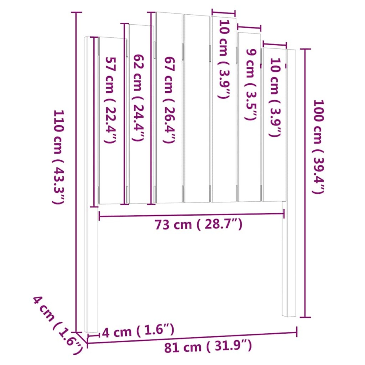 vidaXL Κεφαλάρι Κρεβατιού Μαύρο 81 x 4 x 110 εκ. από Μασίφ Ξύλο Πεύκου