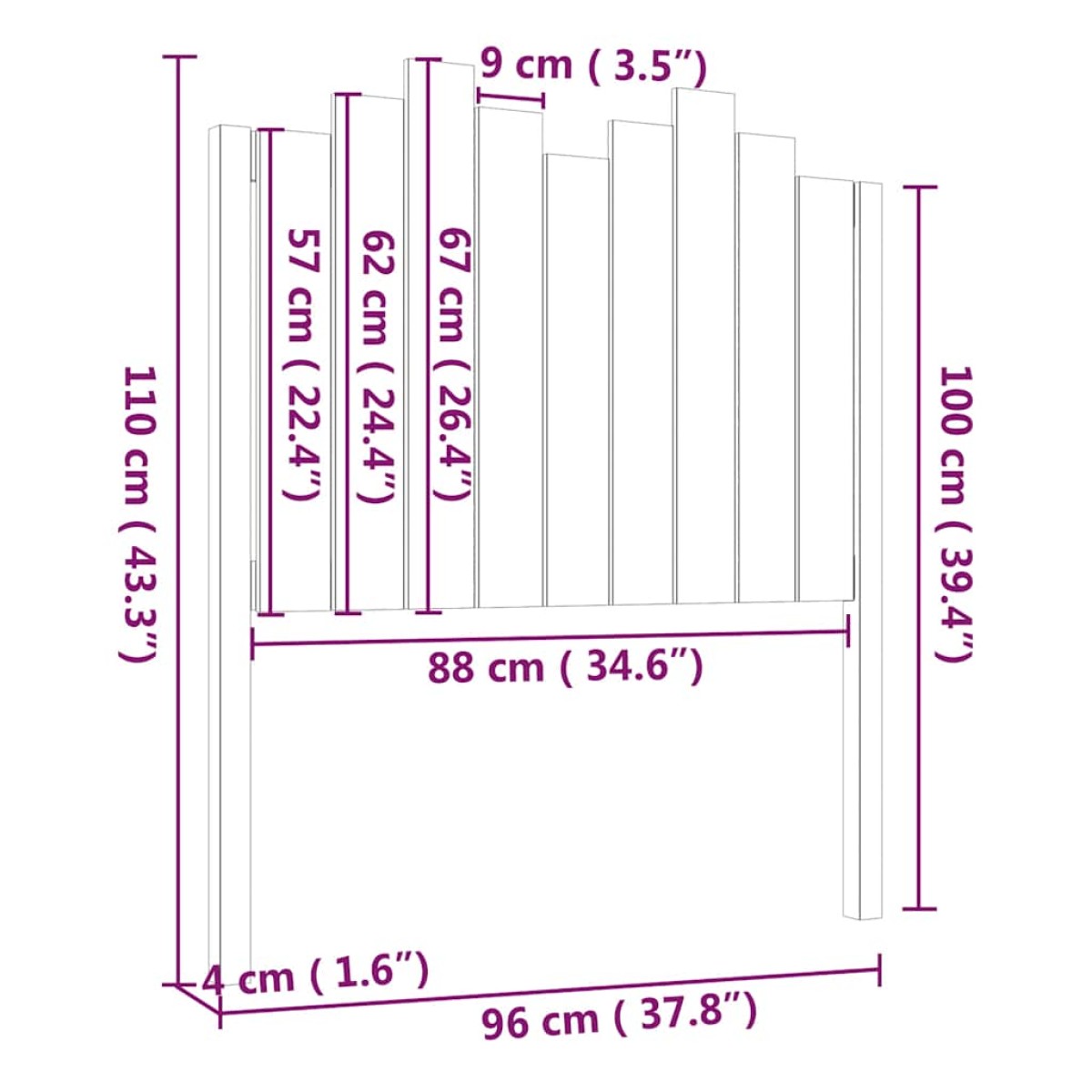 vidaXL Κεφαλάρι Κρεβατιού Μαύρο 96x4x110 εκ. από Μασίφ Ξύλο Πεύκου