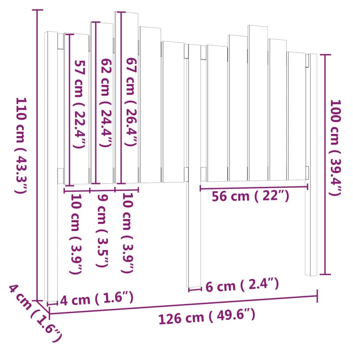 vidaXL Κεφαλάρι Κρεβατιού Μαύρο 126x4x110 εκ. από Μασίφ Ξύλο Πεύκου