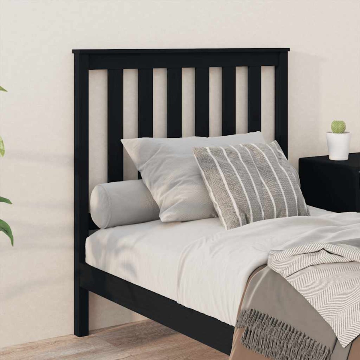 vidaXL Κεφαλάρι Κρεβατιού Μαύρο 96x6x101 εκ. από Μασίφ Ξύλο Πεύκου