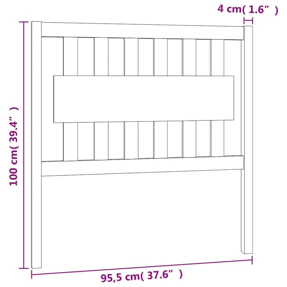 vidaXL Κεφαλάρι Κρεβατιού 95,5 x 4 x 100 εκ. από Μασίφ Ξύλο Πεύκου