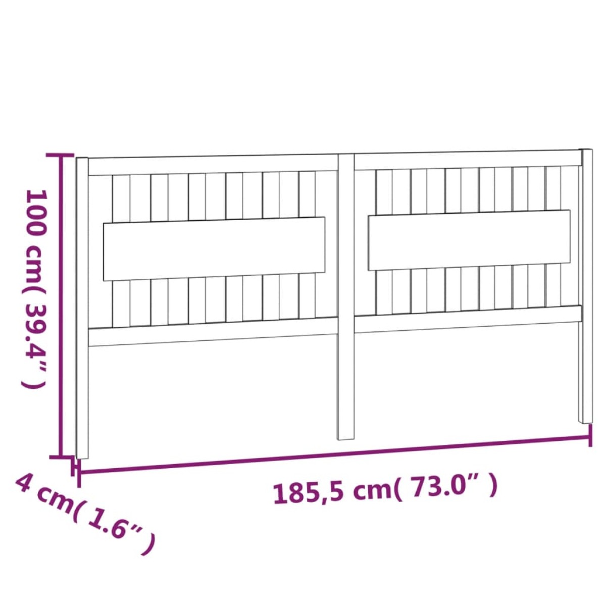 vidaXL Κεφαλάρι Κρεβατιού Μελί 185,5 x 4 x 100 εκ. Μασίφ Ξύλο Πεύκου