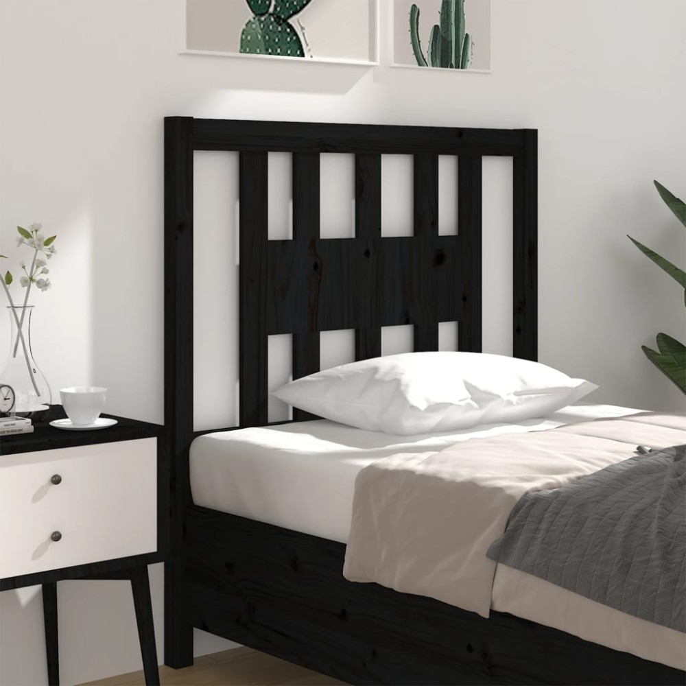 vidaXL Κεφαλάρι Μαύρο 96 x 4 x 100 εκ. από Μασίφ Ξύλο Πεύκου